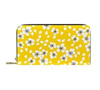 DJNGN Wallet Leather Leather Zip Long Purse White Flowers on Yellow Background