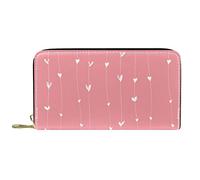 DJNGN Wallet Leather Leather Zip Long Purse White Hearts on Pink