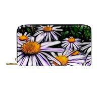 DJNGN Wallet Leather Leather Zip Long Purse White Yellow Spring Flower Pattern Green