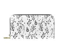DJNGN Wallet Leather Leather Zip Long Purse Wildflower Floral Herbs Pattern