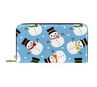 DJNGN Wallet Leather Leather Zip Long Purse Winter Christmas Snowman Pattern