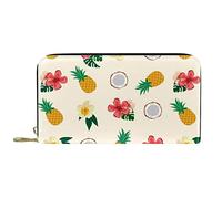 DJNGN Wallet Leather Leather Zip Long Purse Yellow Ananas comosus Red Creamy Flower