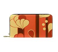 DJNGN Wallet Leather Leather Zip Long Purse Yellow Brick Red Stripes Leaves Floral
