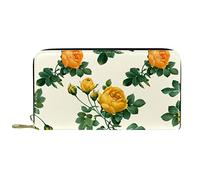 DJNGN Wallet Leather Leather Zip Long Purse Yellow Floral
