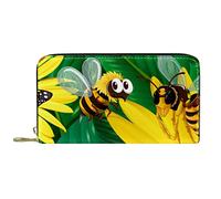 DJNGN Wallet Leather Leather Zip Long Purse Yellow Flowers