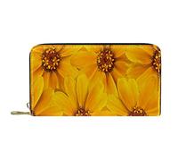 DJNGN Wallet Leather Leather Zip Long Purse Yellow Flowers Seamless Pattern