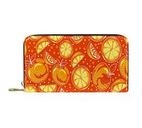 DJNGN Wallet Leather Leather Zip Long Purse Yellow Orange Clementine Pattern