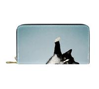DJNGN Wallet Leather Leather Zip Long Purse Yoga Black Cat