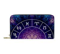 DJNGN Wallet Leather Leather Zip Long Purse Zodiac Horoscope Psychedelic
