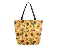 DJNGN Watercolor Sunflower Floral Yellow Canvas Tote Bag Reusable Grocery Bags Tote Carrying Bag with Handles