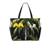 DJNGN Waterproof Beach Bag Black Background Palm Tree Beach Tote Bag with Zipper, Large Capacity Weekender Travel Bags for Women