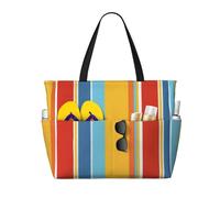 DJNGN Waterproof Beach Bag Yellow Red Vitality Stripe Beach Tote Bag with Zipper, Large Capacity Weekender Travel Bags for Women