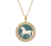 DJNGN White Horse Prancing Pattern Diamond Necklace Sparkle Pendant Necklace for Women Customizable Photo Necklace Classic Luxury Love Clavicle Neckband Fine Jewelry Anniversary Birthday Gifts