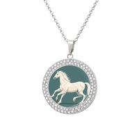 DJNGN White Horse Prancing Pattern Diamond Necklace Sparkle Pendant Necklace for Women Customizable Photo Necklace Classic Luxury Love Clavicle Neckband Fine Jewelry Anniversary Birthday Gifts