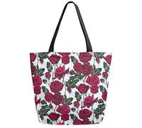 DJNGN Wild Rose Flower Reusable Grocery Shopping Bag Canvas Tote Bag Large Collapsible Washable Handbag Shoulder for Women