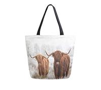 DJNGN Wild Yak Cow Reusable Grocery Shopping Bag Heavy Duty Canvas Tote Bag Large Collapsible Washable Handbag Shoulder for Women