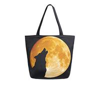 DJNGN Wolf Howling At The Moon Canvas Tote Bag Reusable Grocery Bags Tote Carrying Bag with Handles