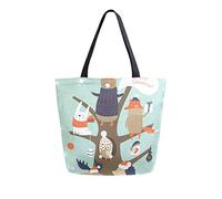 DJNGN Xmas Animal On The Tree Canvas Tote Bag Reusable Grocery Bags Tote Carrying Bag with Handles