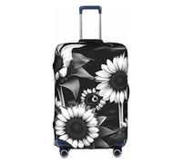 DJnni Company Farm Tractors Travel Box Protective Cover,Suitcase Cover,Travel Luggage Cover,Suitcase Protector Fits 18-32 In, Black White Sunflowers, S