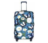 DJnni Company Farm Tractors Travel Box Protective Cover,Suitcase Cover,Travel Luggage Cover,Suitcase Protector Fits 18-32 In, Blue Butterflies White Flowers, M