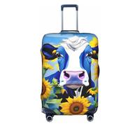 DJnni Gold Black Wallpapers Travel Box Protective Cover,Suitcase Cover,Travel Luggage Cover,Suitcase Protector Fits 18-32 In, Cow With Sunflowers In Blue, XL
