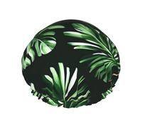 DJnni Green Leaves Of Palm Tree Tropical Plant Reusable Shower Cap,Double Layer Water Shower Non Wetting Hair Cap,Large Size For All Hair Lengths