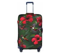DJnni Sharks Nautical Travel Box Protective Cover,Suitcase Cover,Travel Luggage Cover,Suitcase Protector Fits 18-32 In, Hummingbirds Red Flower Hibiscus, L