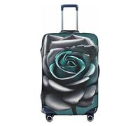 DJnni Teal Grey And White Floral Travel Box Protective Cover,Suitcase Cover,Travel Luggage Cover,Suitcase Protector Fits 18-32 In, Teal Gray Rose Flower, L