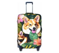 DJnni Wildlife Hunting Deer Bear Elk Travel Box Protective Cover,Suitcase Cover,Travel Luggage Cover,Suitcase Protector Fits 18-32 In, Tropical Flower And Corgi, S