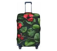 DJnni Wildlife Hunting Deer Bear Elk Travel Box Protective Cover,Suitcase Cover,Travel Luggage Cover,Suitcase Protector Fits 18-32 In, Vegetation Leaves With Hibiscus Flowers, L