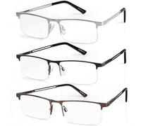 DJOLENSA 3 Pack Blue Light Blocking Reading Glasses for Men Women, Metal Semi Rimless Readers for men Women, Half Frame Spring Hinge Eyeglasses with Pouches, Anti Eyestrain/Glare/UV(4.0)