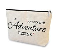 DJOLY Engagement Gifts for Women Bride to Be Makeup Bag Cosmetic Bag Zipper Pouch, Beige, Adventure Begins