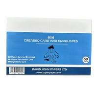DJP 6x6 Square Creased Blank White Smooth 250gsm Cards & Envelopes - Pack of 50