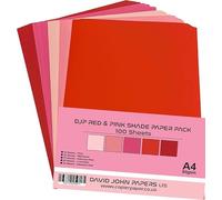 DJP 80GM Red & Pink Shade Tint Paper Pack - 5 Colours, 100 Sheets - 20 Each Colour