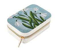 DJROW Mini Travel Portable Jewelry Case for Ring, Pendant, Earring, Necklace Organizer Box, Birthday Gifts Snowdrop Illustration