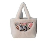 DJSKLDF Fluffy Tote Bag Winter Women's Handbag Plush Large Capacity One Shoulder Designer Embroidered Black for Daily Holiday(Beige)