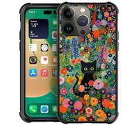 DJSOK Case Compatible with iPhone 14 Pro Max,H Black Cat in Flowers with Four Corners Shockproof Protection Soft TPU Bumper and Hard PC Pattern Back Case for iPhone 14 Pro Max