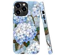 DJSOK Compatible with iPhone 14 Pro,Glossy PC Anti-Scratch Shockproof Case - Floral Hydrangea Flower Stained Glass