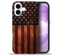 DJSOK Compatible with iPhone 17 Case,Frosted Case All Inclusive Shockproof and Anti Fall,Classic Retro Woodgrain Pattern Old American Flag