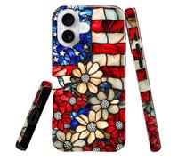 DJSOK Compatible with iPhone 17 Case,Glossy Case All Inclusive Shockproof and Anti Fall,Stained Glass Sunflower American Flag