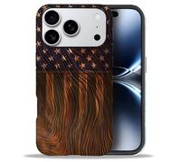 DJSOK Compatible with iPhone 17 Pro Case,Frosted Case All Inclusive Shockproof and Anti Fall,Retro Wood Grain American Old Flag