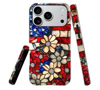 DJSOK Compatible with iPhone 17 Pro Case,Glossy Case All Inclusive Shockproof and Anti Fall,Stained Glass Sunflower American Flag