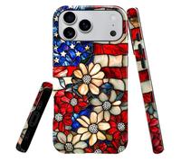 DJSOK Compatible with iPhone 17 Pro Max Case,Glossy Case All Inclusive Shockproof and Anti Fall,Stained Glass Sunflower American Flag