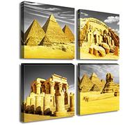 DJSYLIFE Bedroom Decor Gold Wall Art Egyptian Pyramids Canvas Print Picture Gray White Posters Modern Artwork for for Living Room Bathroom Office Home Decoration Framed Ready to Hang 12"X12"X4