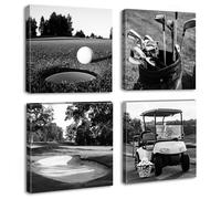 DJSYLIFE Golf Decor Golf Course Wall Art - Sport Poster Black and White Canvas Prints Picture for Modern Home Office Men Bedroom Decoration Stretched and Framed Ready to Hang 12"X12"X4