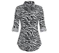 DJT Womens Soft Knitted Button Down Shirt Tops Roll Up Long Sleeve Plaid Shirts Stretchy Dressy Casual Office Work Blouse L Zebra Print