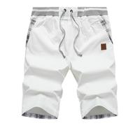 Djtnzdm Bermuda Shorts Men Cotton Chino Drawstring Shorts Summer Designer Casual Smart Shorts Cargo with Pockets (L White)