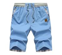 Djtnzdm Bermuda Shorts Men Cotton Chino Drawstring Shorts Summer Designer Casual Smart Shorts Cargo with Pockets (S Sky Blue)