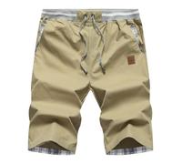 Djtnzdm Bermuda Shorts Men Cotton Chino Drawstring Shorts Summer Designer Casual Smart Shorts Cargo with Pockets (L Khaki)