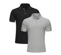 Djtnzdm Polo Shirts Mens Short Sleeve Classic Striped Designer Breathable Polo Tshirts Cotton Summer Tops for Men 3XL 2 Pieces Black Grey